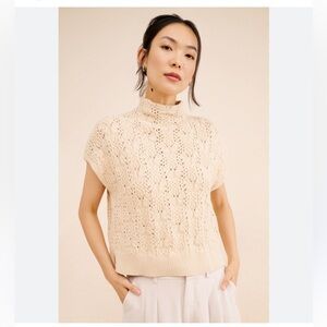 Free People Vickie Mock Neck Cable Stitch  Sweater - Cream XS